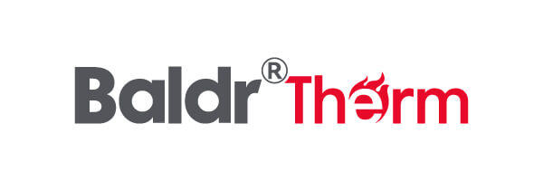 Baldr Therm logo with gray and red text.