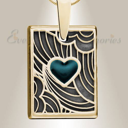 Gold Navy Heart Rectangular Ashes Into Jewelry