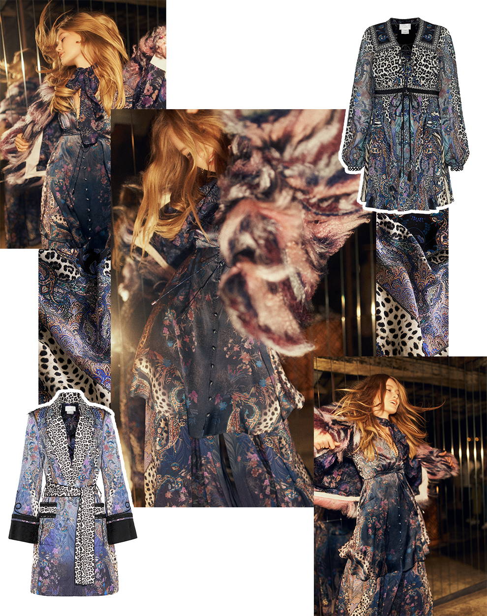 CAMILLA Festival Express dresses, jackets, pants, shades of blue, leopard print.