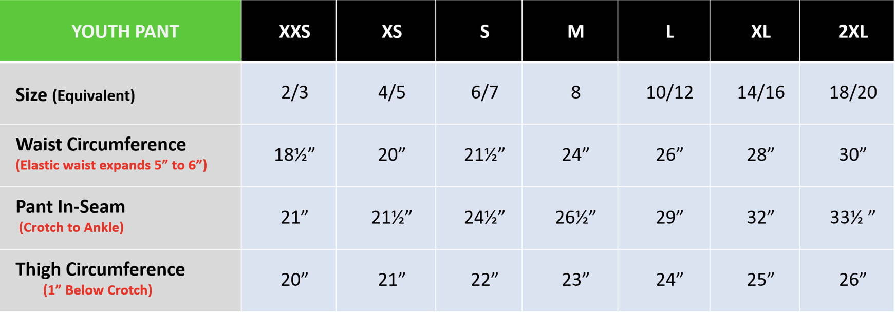 Athlos Apparel Size Charts