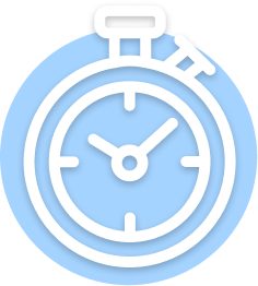 Stopwatch icon on a light blue background.
