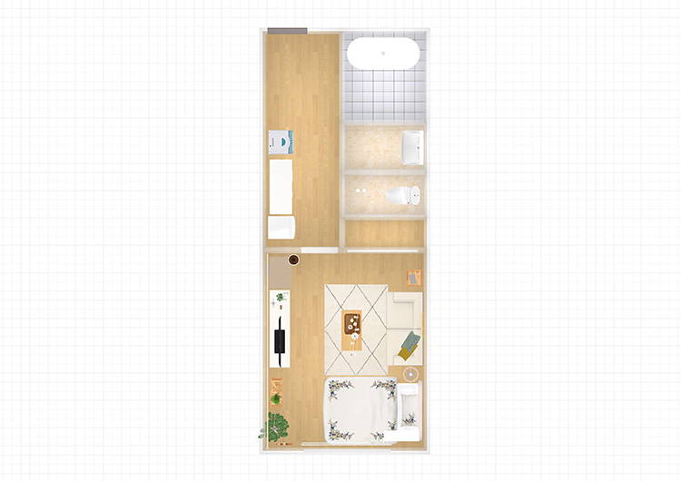 Single living natural style floor plan