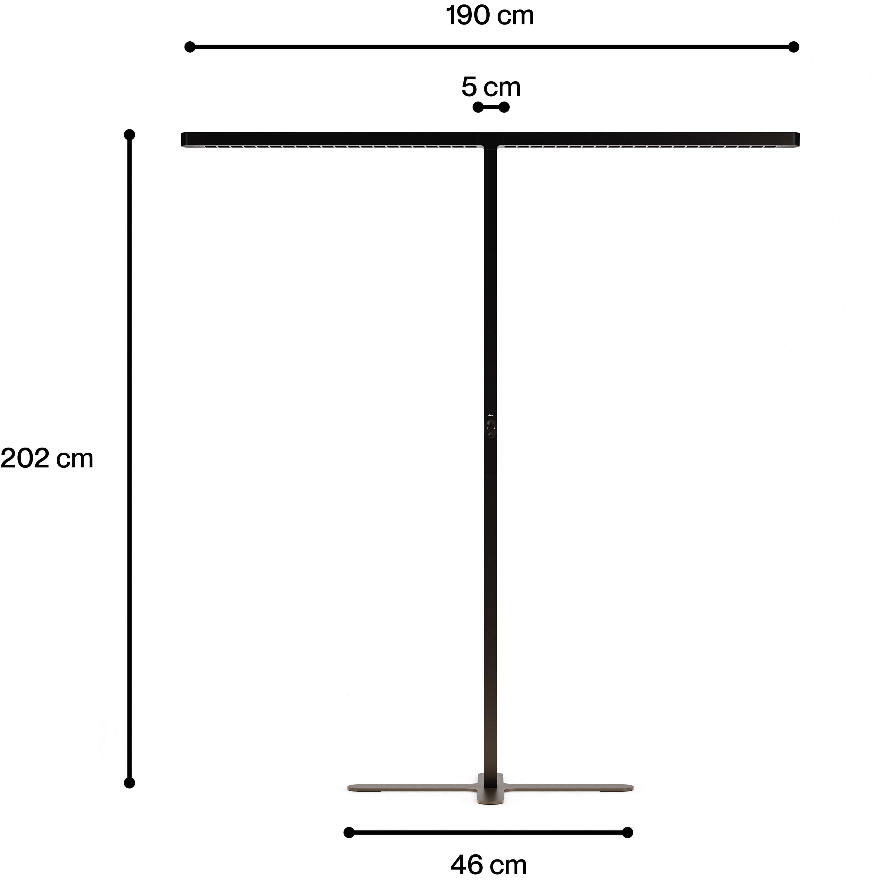 Les dimensions du lampadaire Lumino Pro Duo d'ofinto en noir