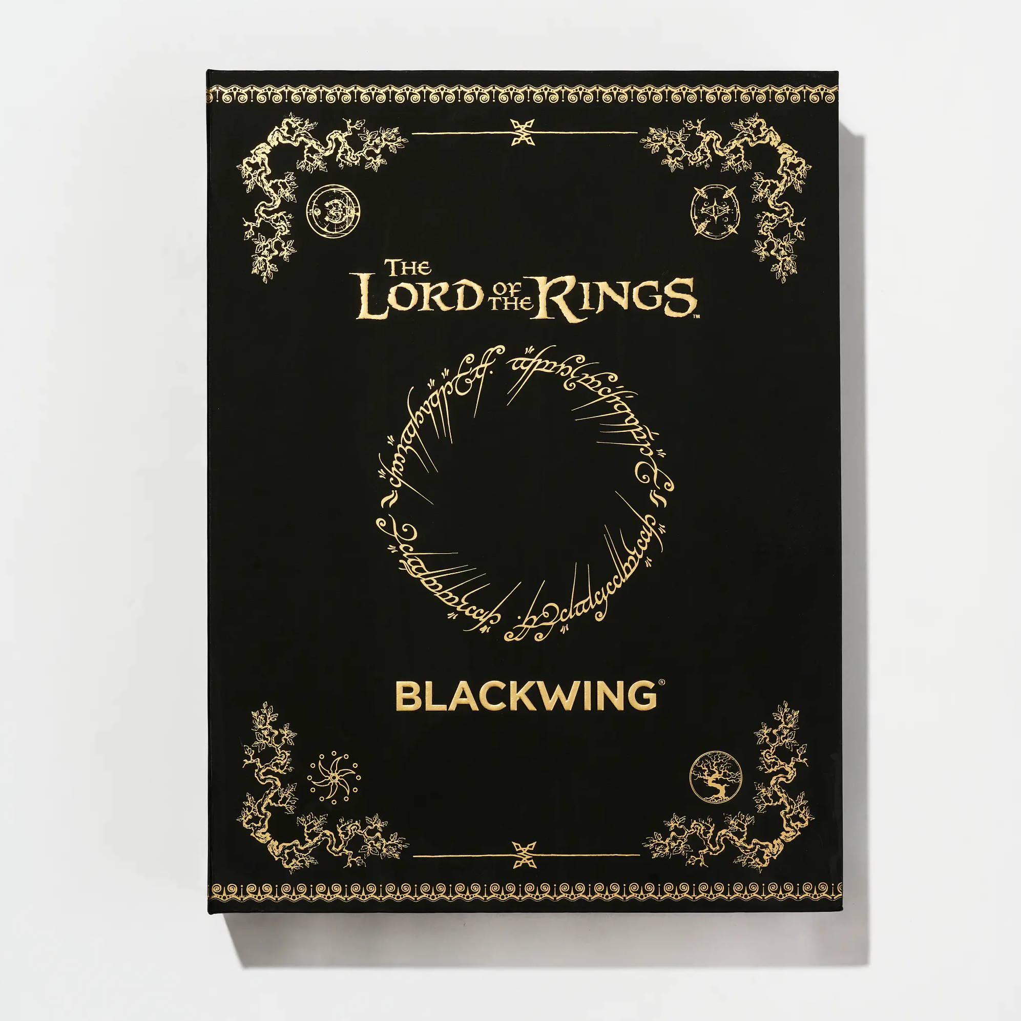 Black box with 'The Lord of the Rings' lettering and gold imprint design
