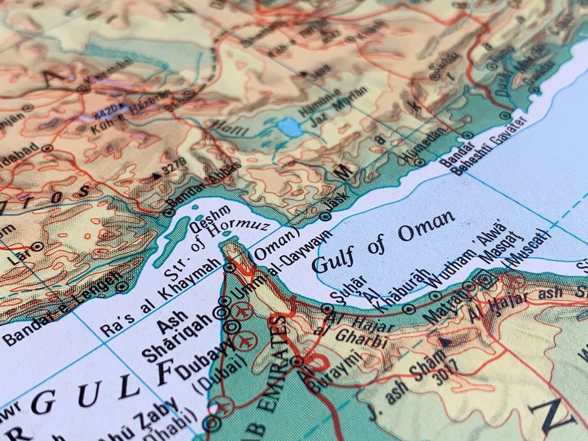 Map highlighting the Gulf of Oman and surrounding areas.