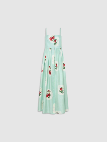 Oroton Teal Blue Maxi Dress with Red and White prints