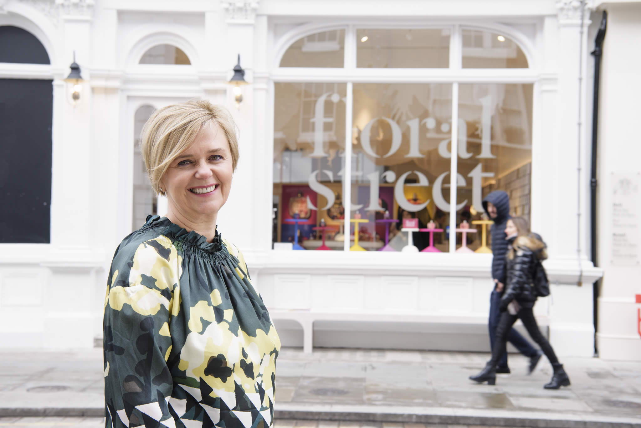 Michelle Feeney founder of Floral Street putside the flagship store in Covent Garden, London