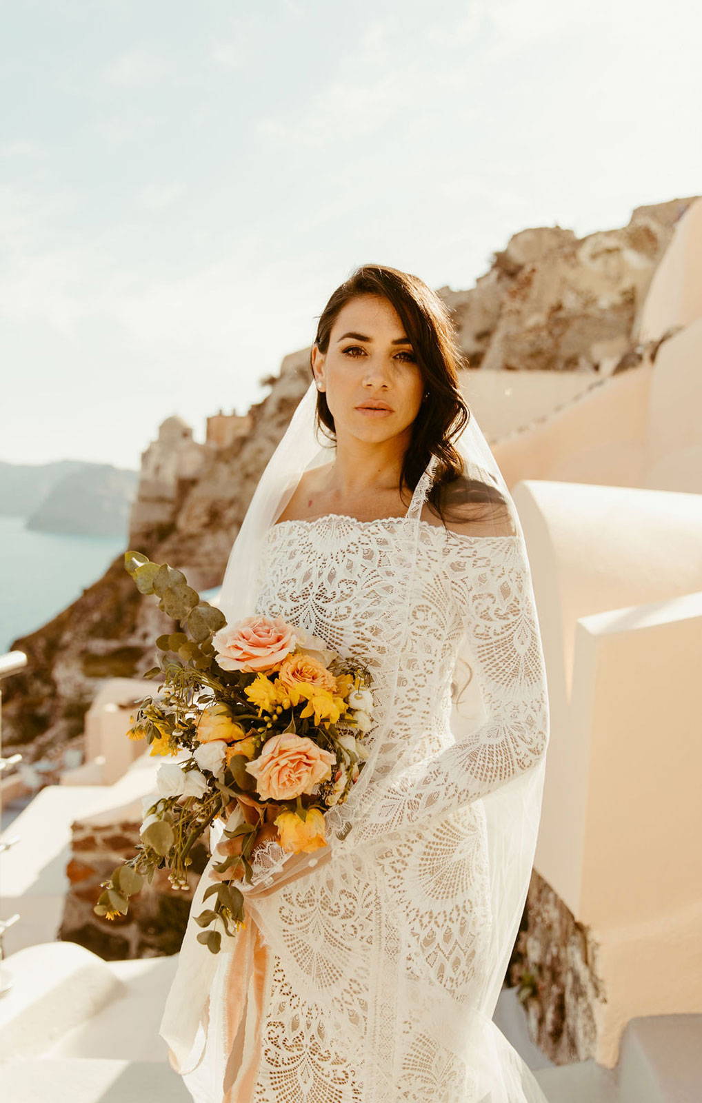 Bride in Lumi Veil and Bouquet