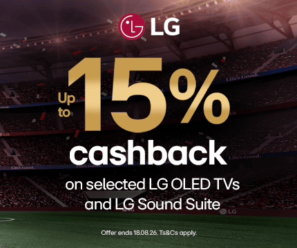Up to 15% cashback on selected LG OLED TVs and LG Sound Suite