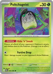 Poltchageist Pokémon card with abilities and damage instructions.
