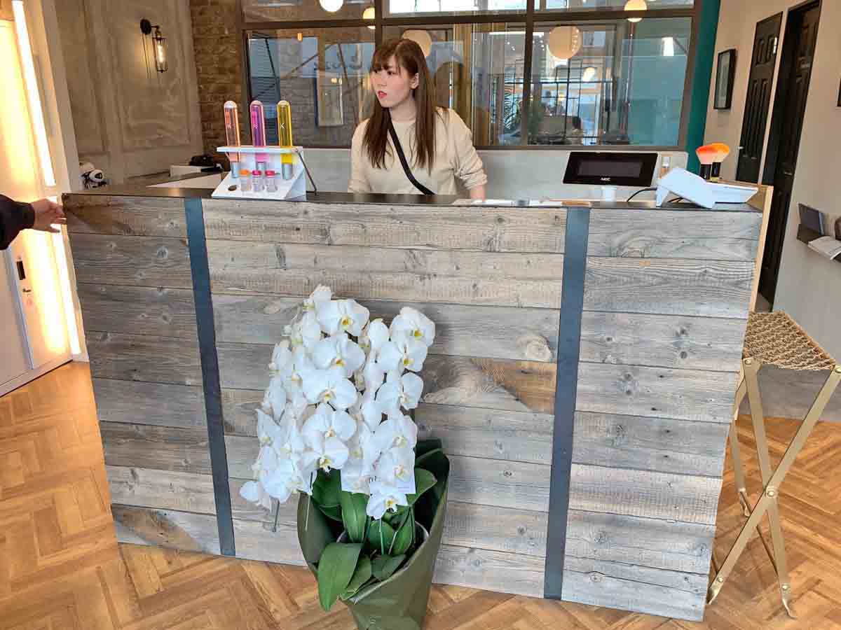 reclaimed wood receptionist desk