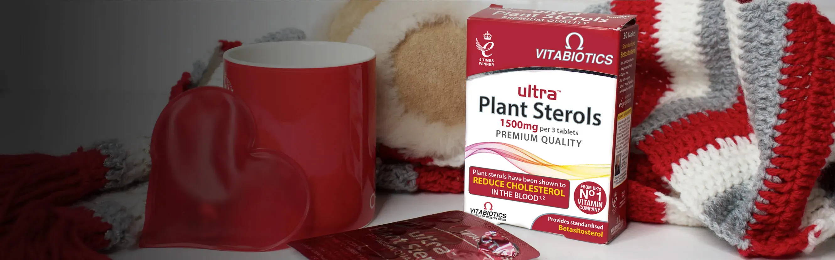 Ultra Plant Sterols Pack Next To A Red Mug 