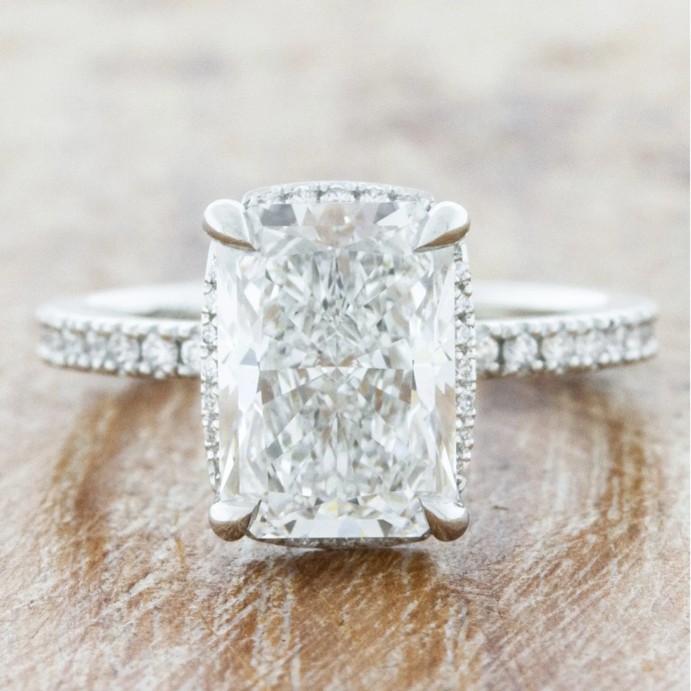 radiant diamond hidden halo engagement ring