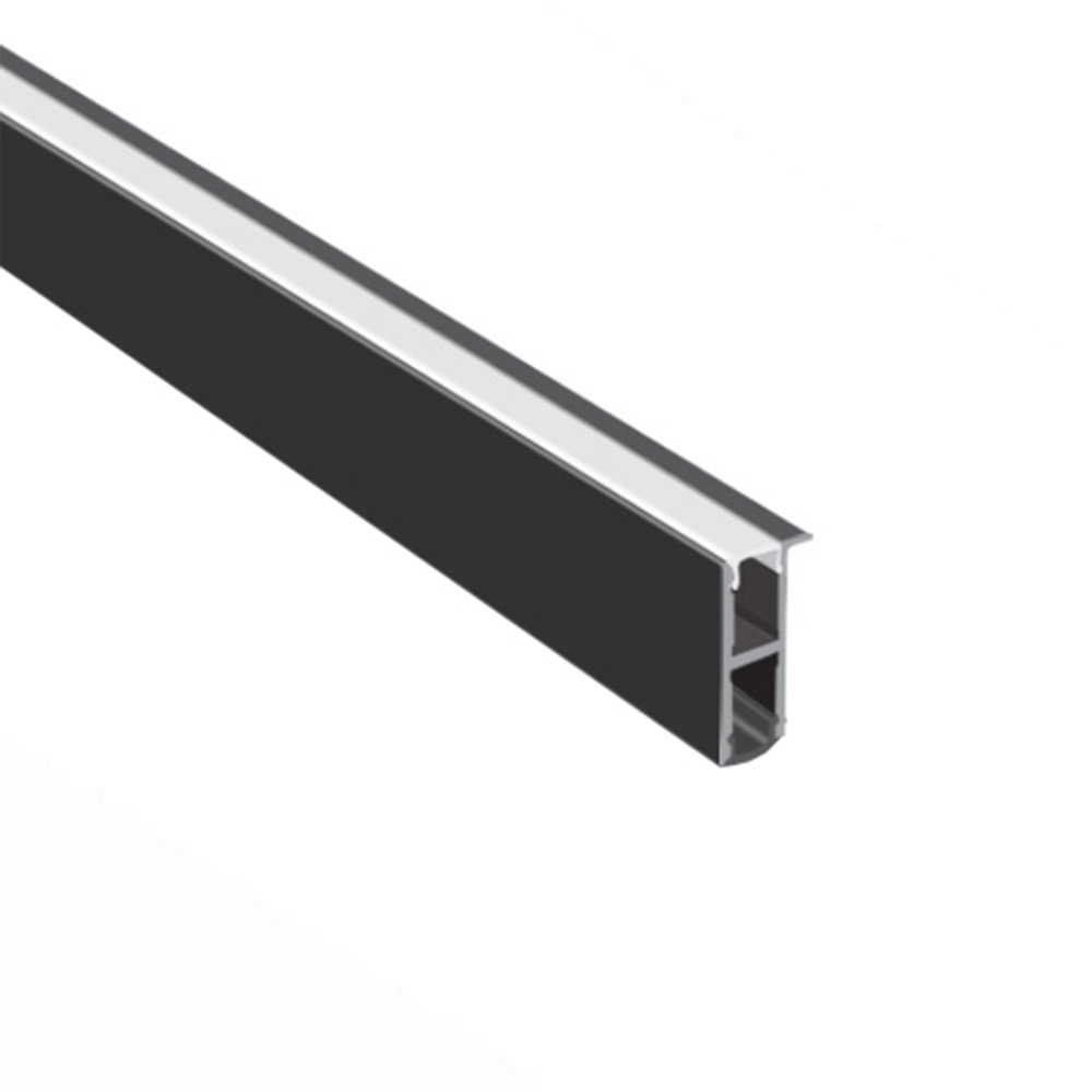 Aluminum profile with a black insert, used for structural framing.