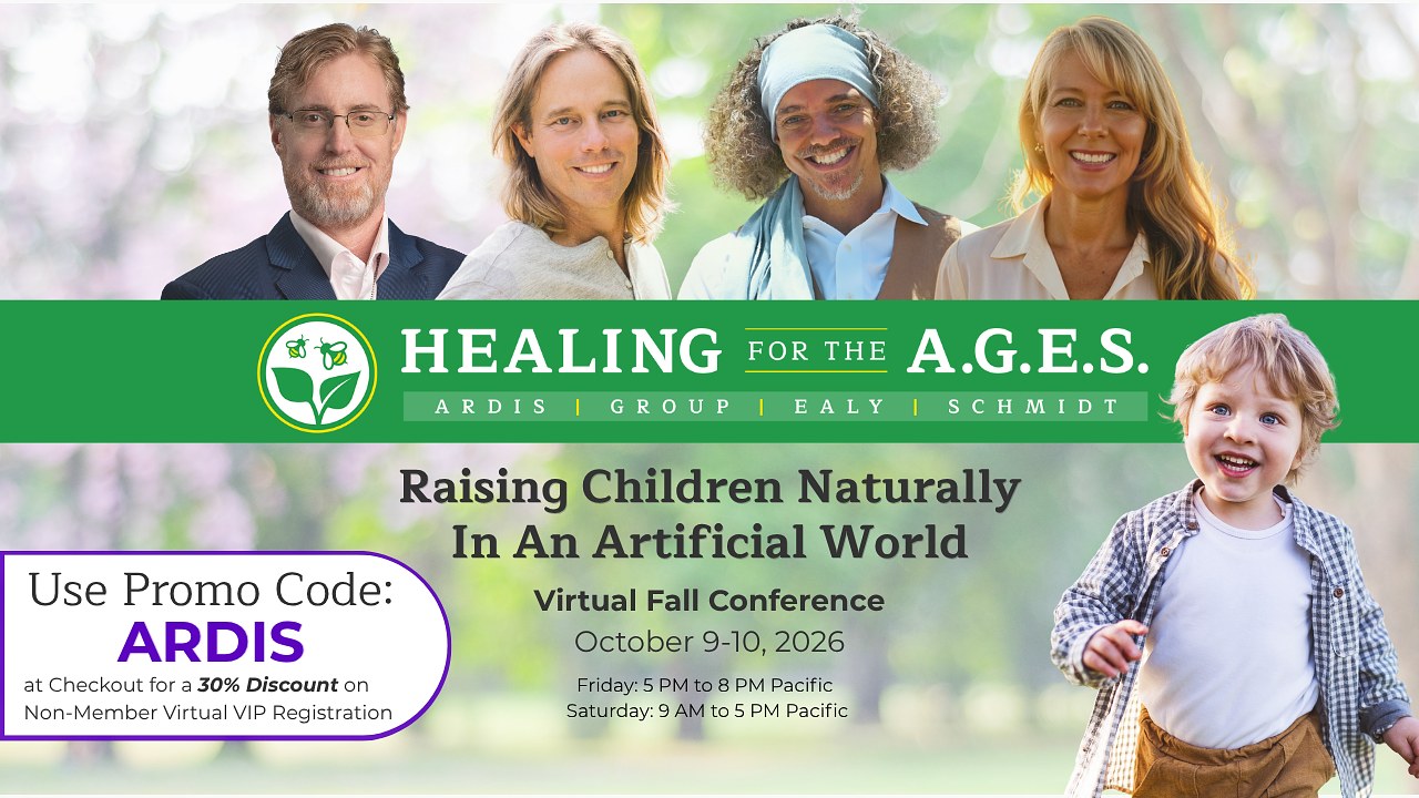 Healing the Ages virtual conference banner with speakers and event details.