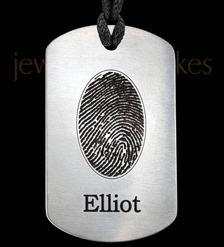 Brushed Stainless Steel Dog Tag Thumbprint Pendant