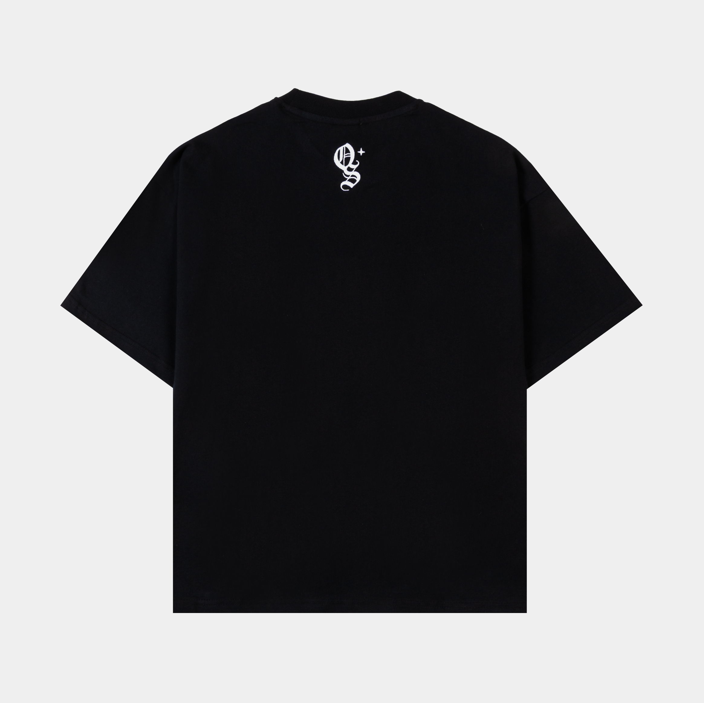 Black t-shirt with the text 