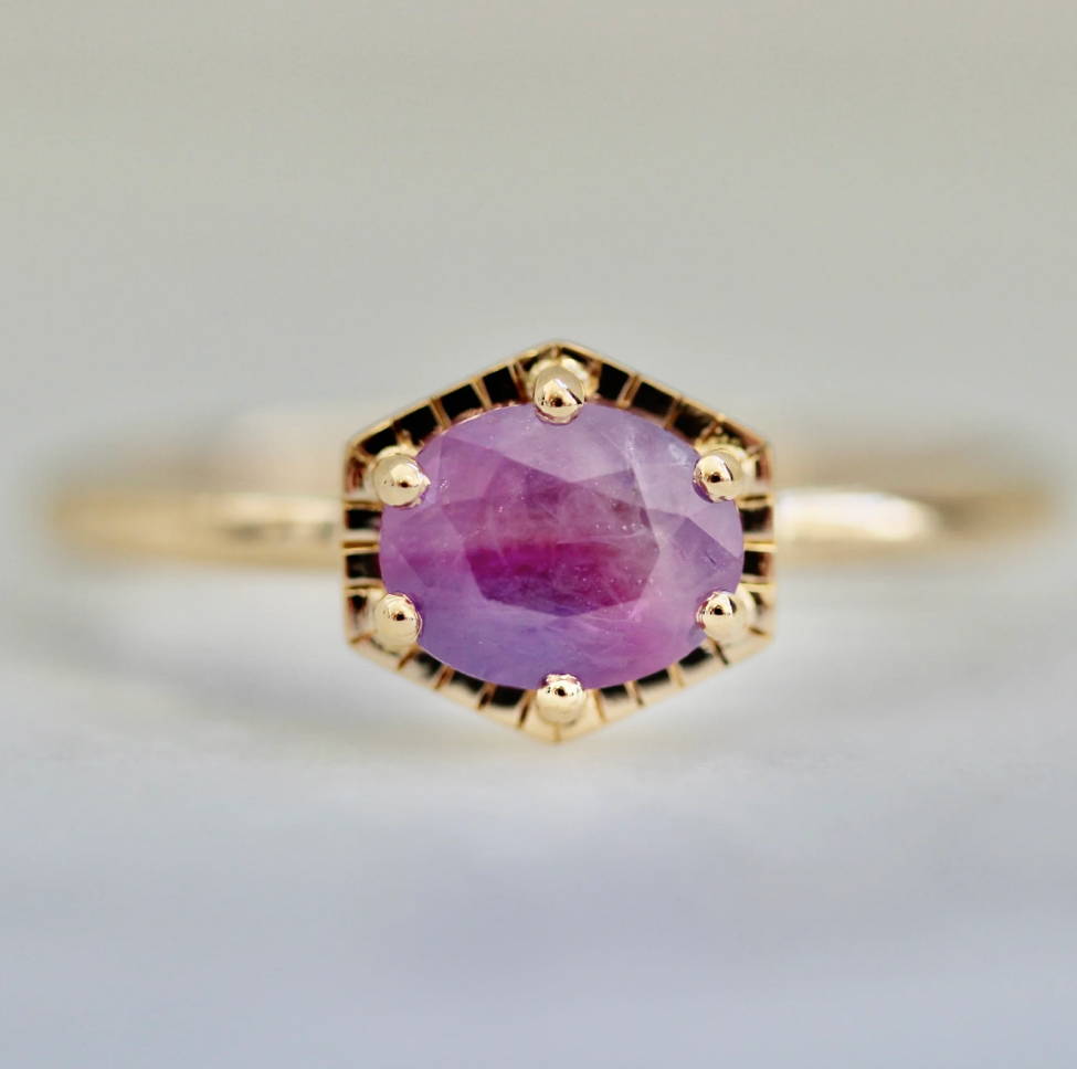 Pink Oval Opalescent Sapphire Ring