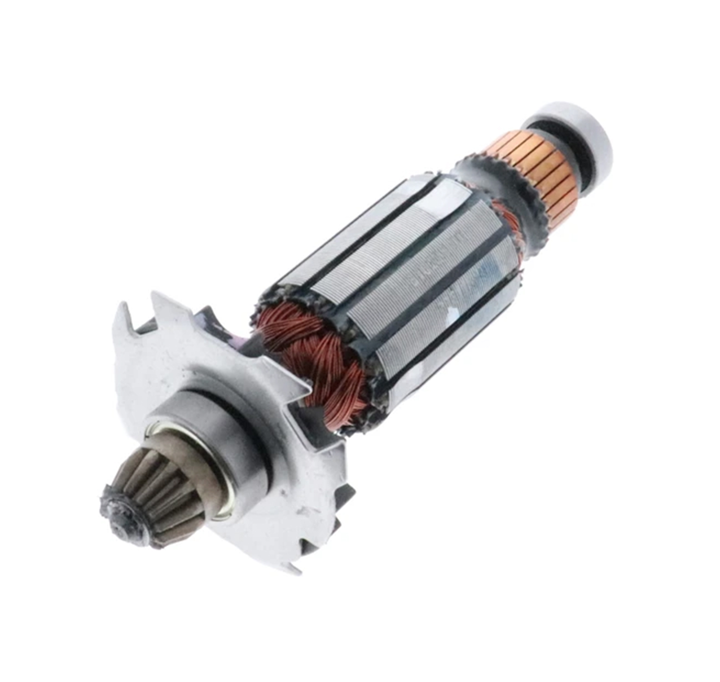 Electric motor rotor with copper windings and metal components.