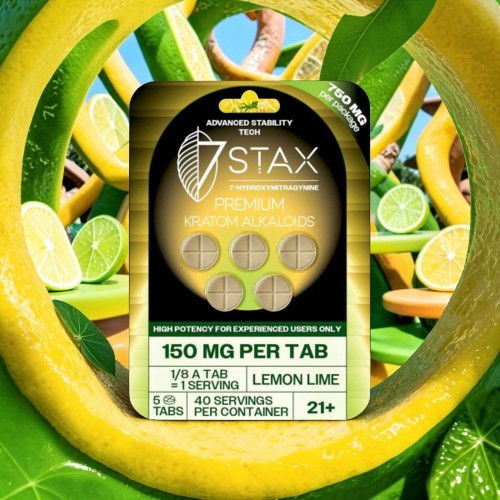 Stax product packaging with lemon lime flavor and dosage information.
