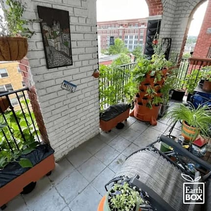 City apartment balcony utilizing EarthBox garden box planters