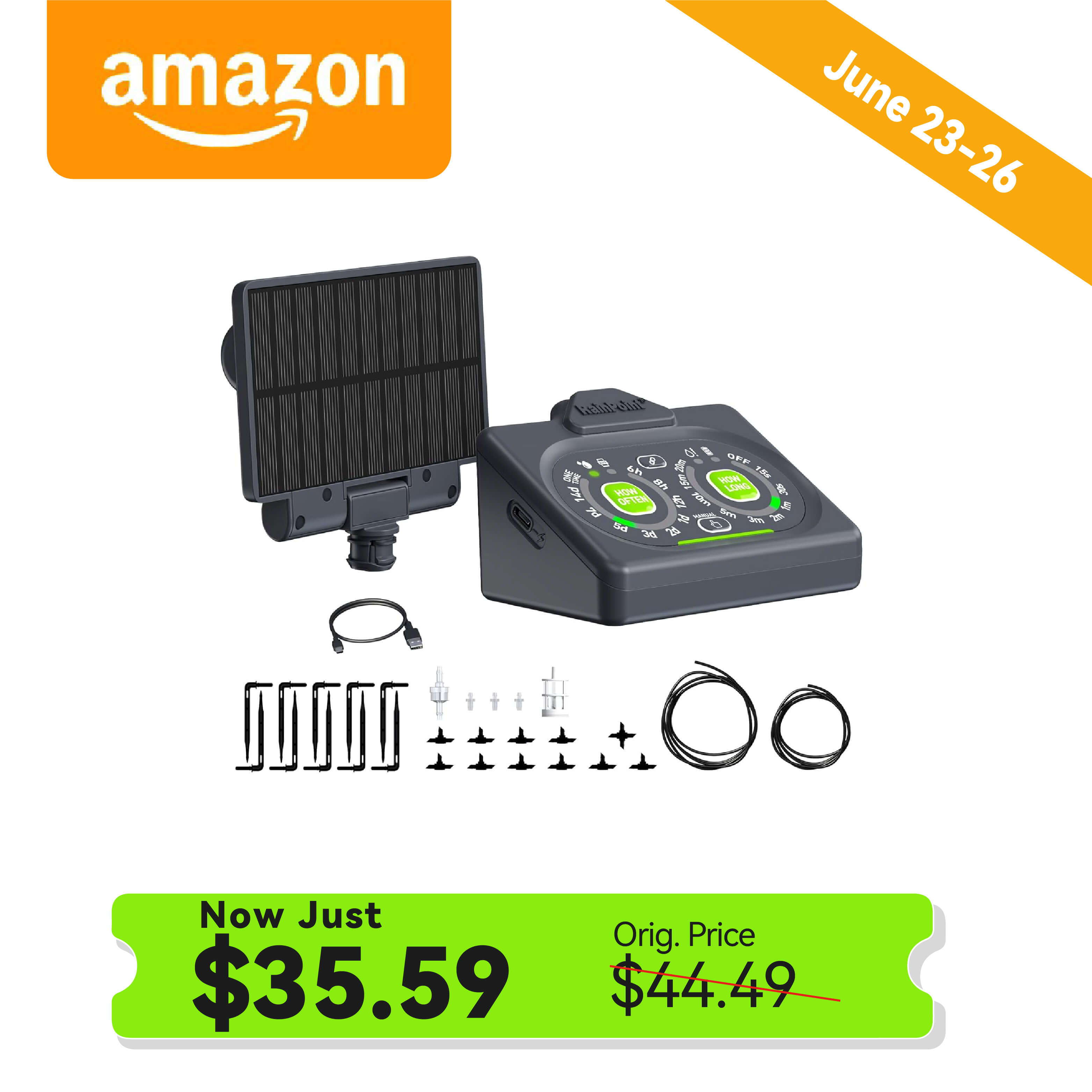 Product image showing a timer, accessories, and price details on sale.