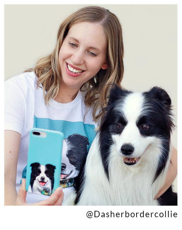border collie with girl and custom phone case