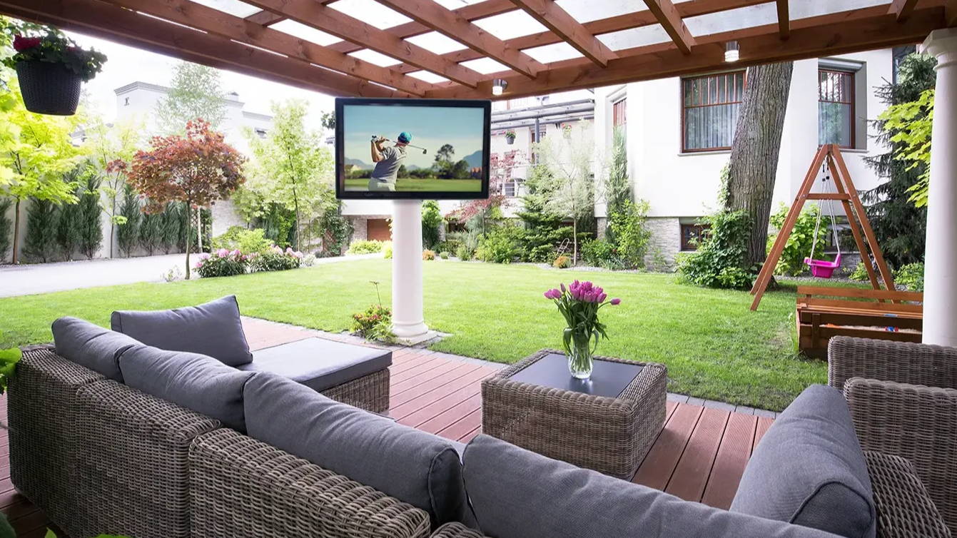 Detatched patio with outdoor TV cabinet The TV Shield 