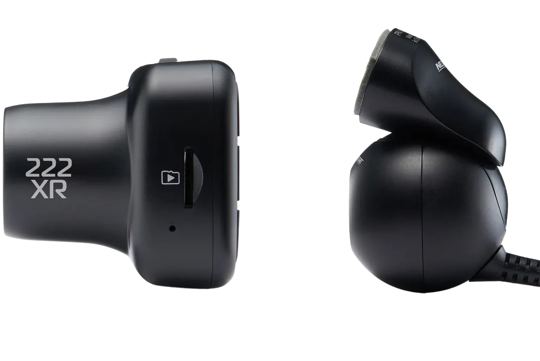 Black wireless earbuds with a sleek design and control button.