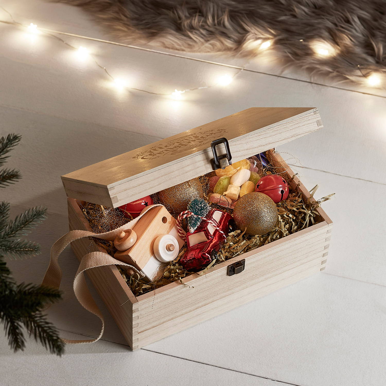 Light Up Christmas Eve Box filled with toys the night before Christmas