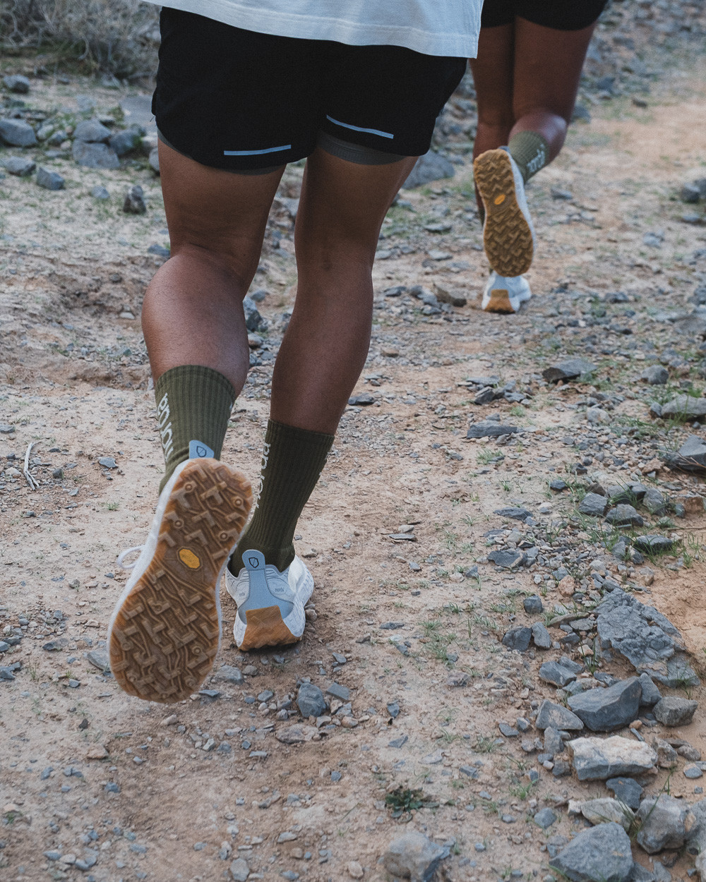 Runner testing the norda on technical terrain in Jebel Jais