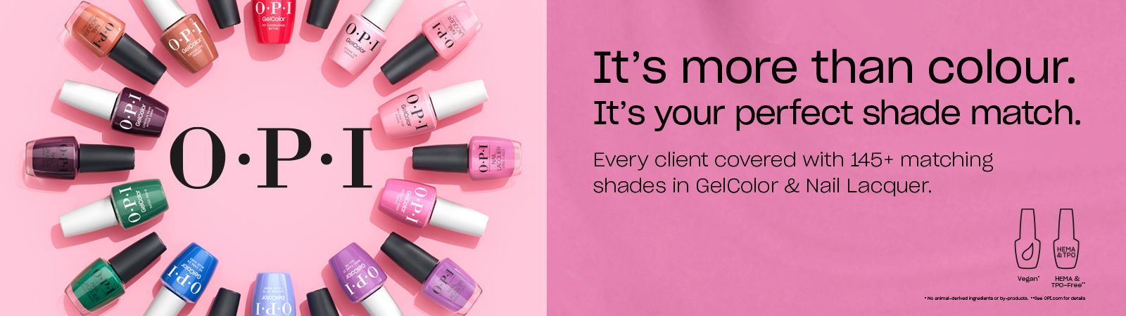 Colorful nail polish bottles arranged in a circular pattern with branding text.
