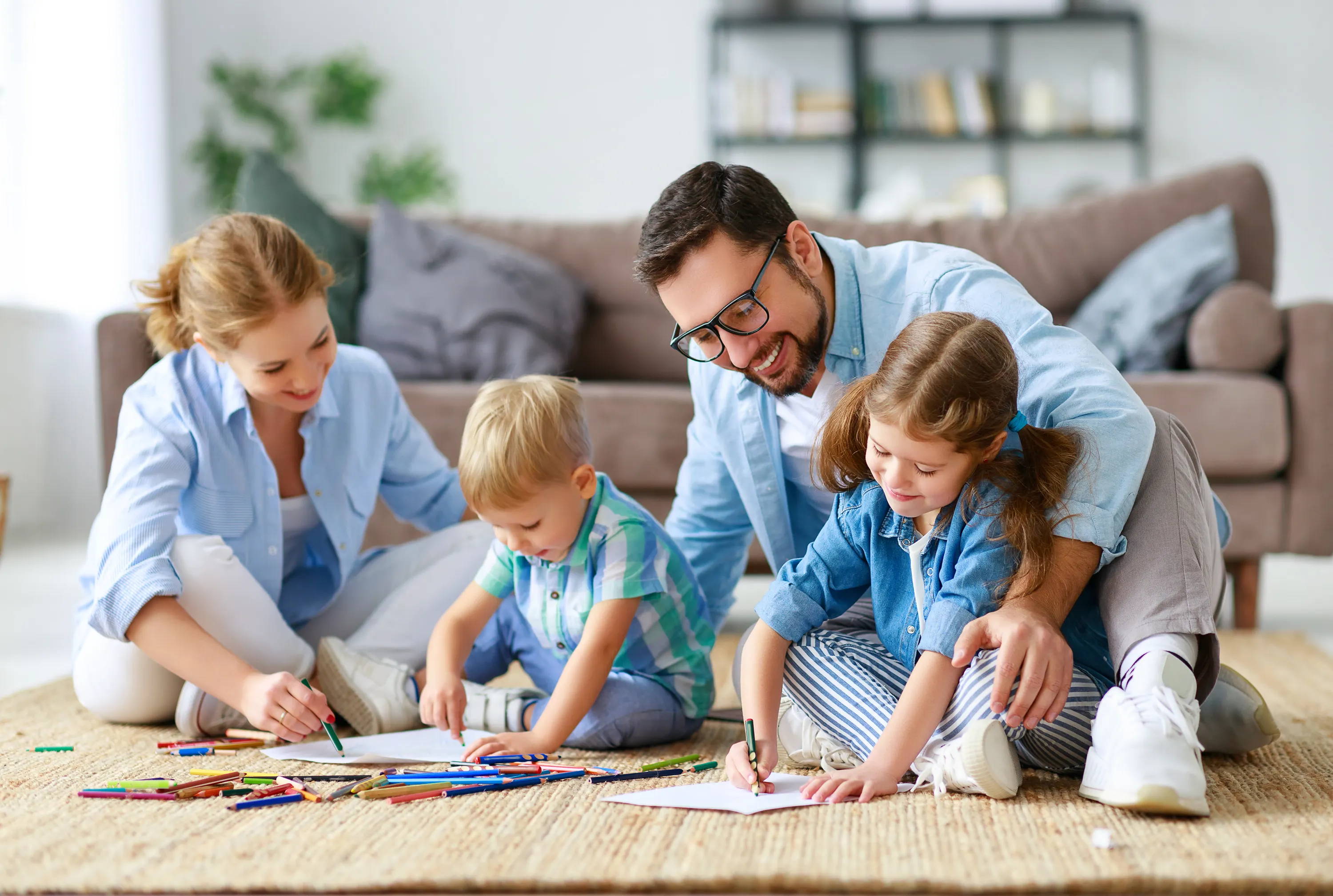 Kids coloring with parents