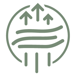 Green circular logo with arrows and waves, symbolizing airflow or movement.