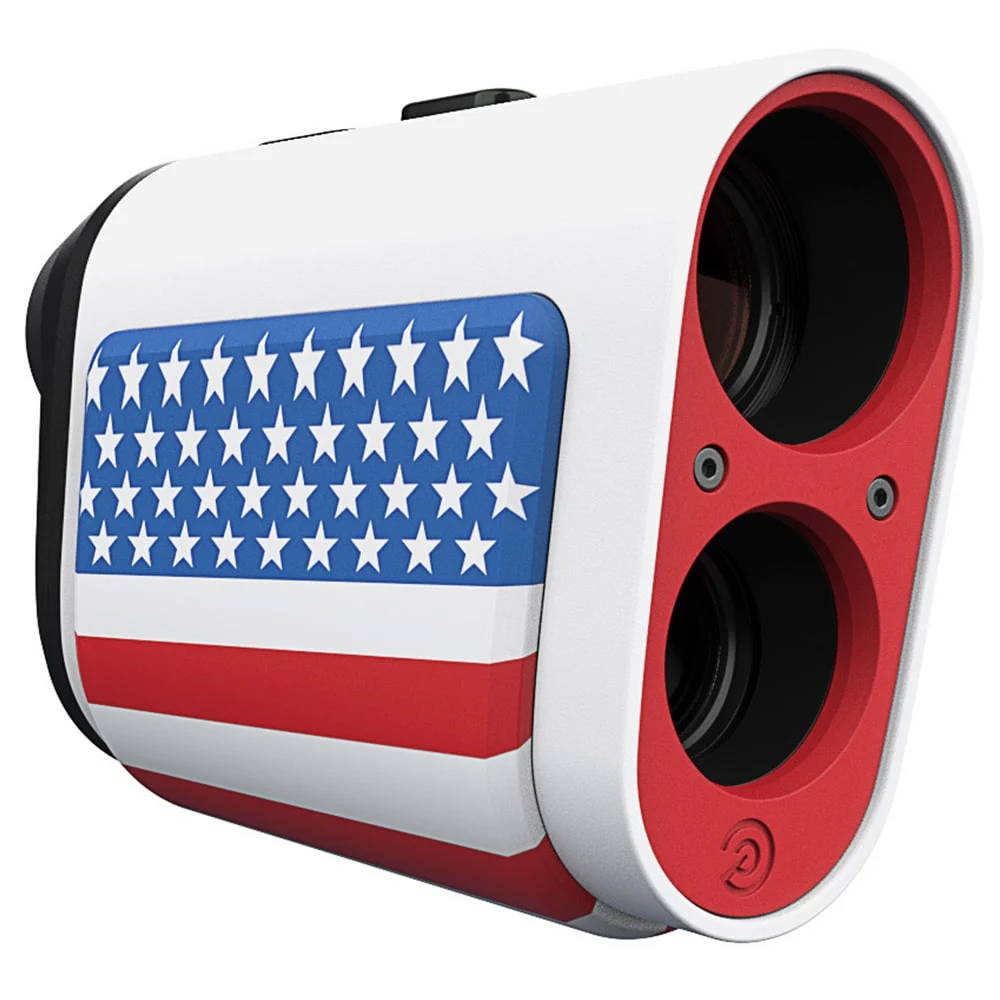 The Precision Pro NX10 golf laser rangefinder with customized American flag plate