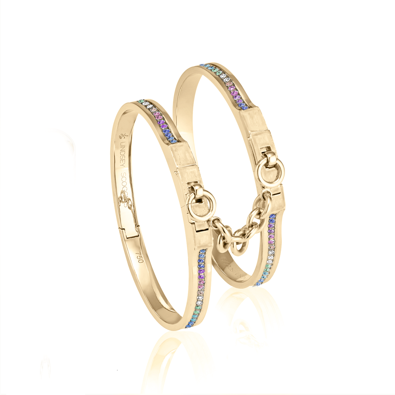 oath double cuffs with rainbow sapphires