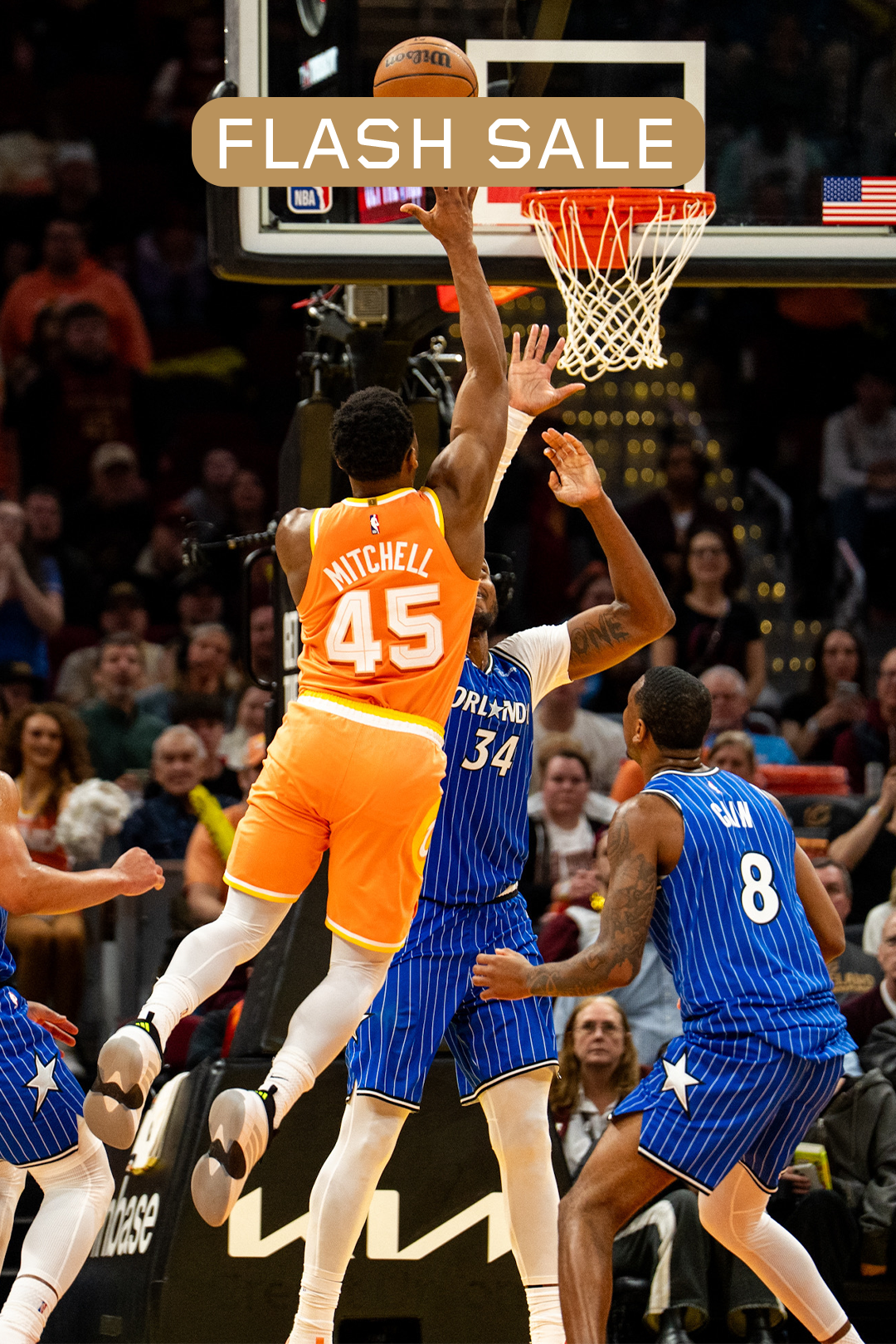 Basketball player jumping to make a shot, with a 