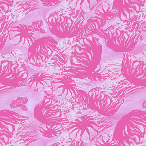 Pattern of pink jellyfish on a light pink background.