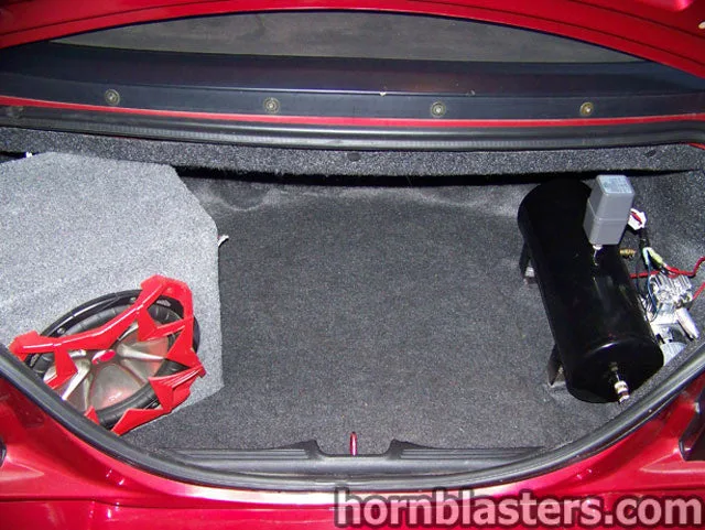 Wide shot of finished Shocker XL train horn install on Ryan's 2002 Ford Mustang HornBlasters gallery photo 8