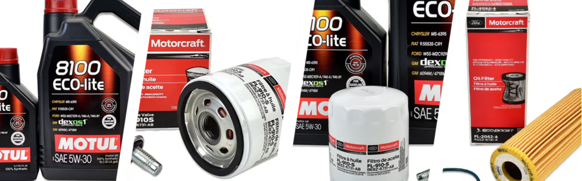 Collage of Motul Oil and Motorcraft oil filters