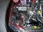 Engine bay air horn trumpets fuse box purple intake filters 1999 Mitsubishi Eclipse Shocker XL train horn kit gallery photo 6