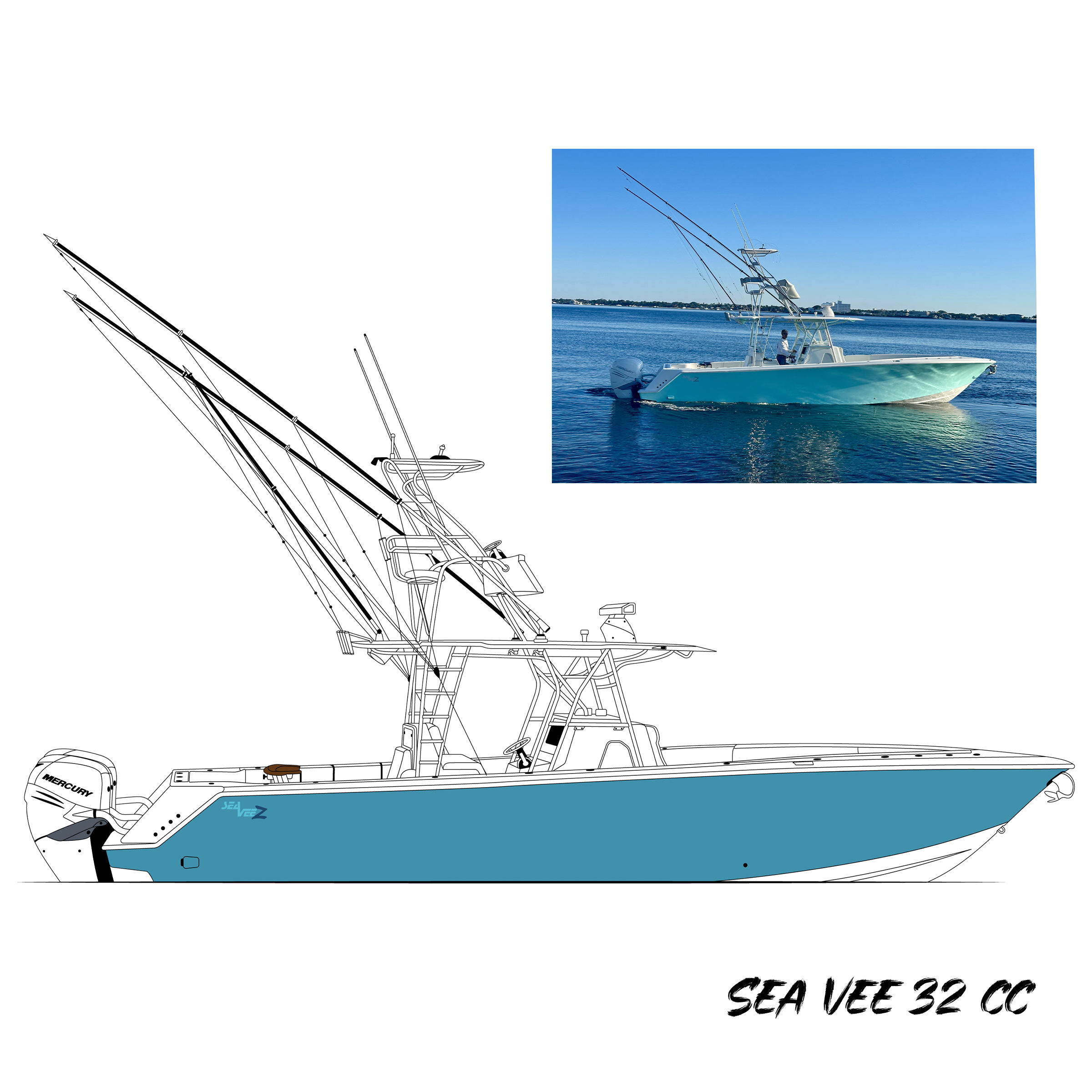 sea vee center console boat in florida fishing waters