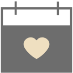 Calendar icon with a heart symbol on a grey background.