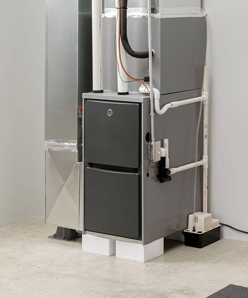 Image of GE Residential HVAC 90% Gas Furnace, installed in a home, angled left