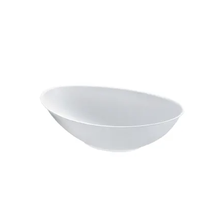 An oval white sugarcane bowl