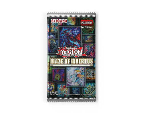 Yu-Gi-Oh! Maze of Muertos trading card pack featuring various monster illustrations.
