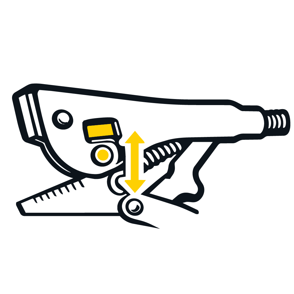 Diagram of a tool with adjustable settings indicated by arrows.