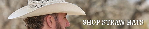 Man wearing a straw hat with text 