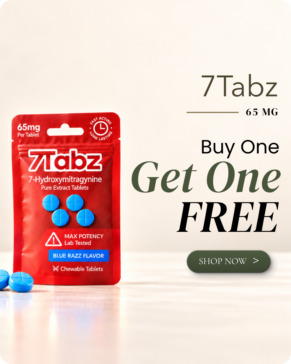 7Tabz supplement package with promotional offer to buy one, get one free.