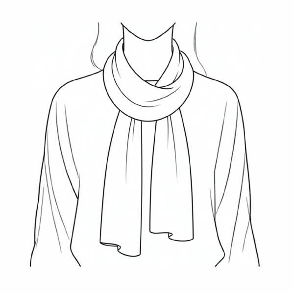 Drawn illustration of a women wearing a scarf that has been wrapped around the neck